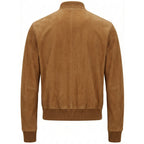 Mens Real Goat Suede Bomber Jacket MA-1 Varsity Design Ryan Cognac