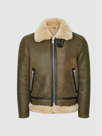 Men’s Army Green Sheepskin Shearling Aviator Jacket