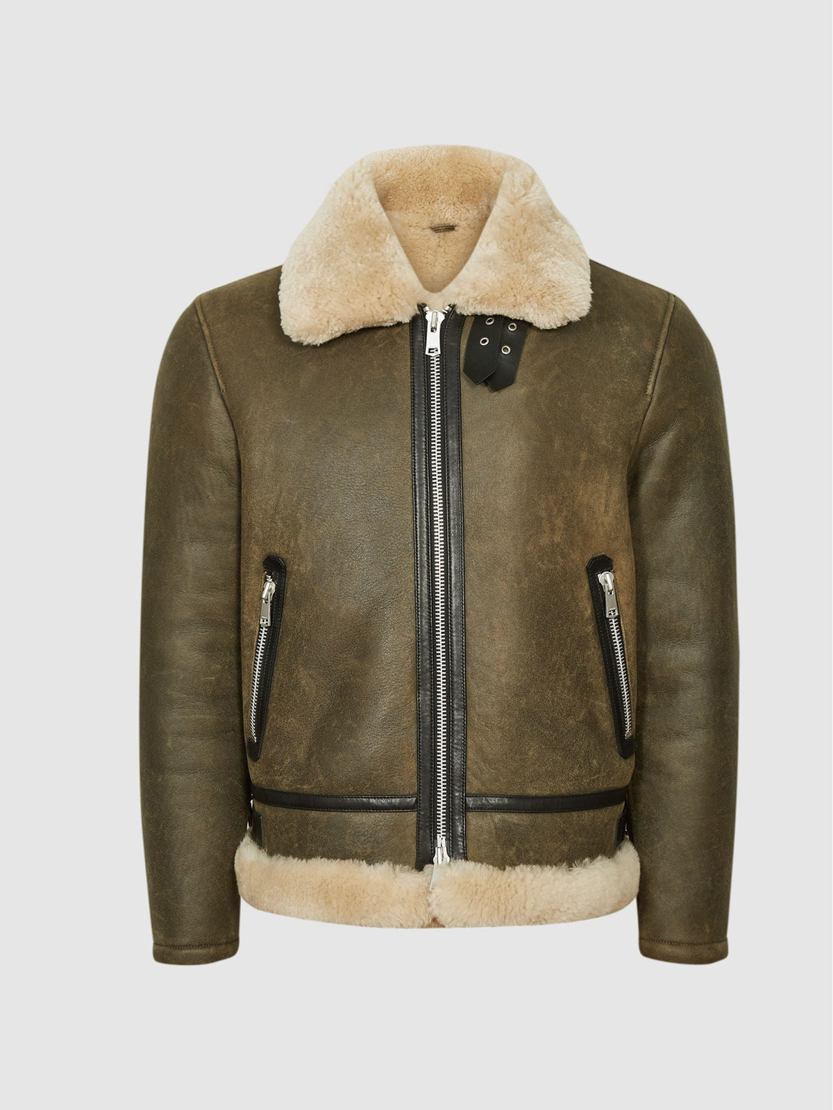 Men’s Army Green Sheepskin Shearling Aviator Jacket