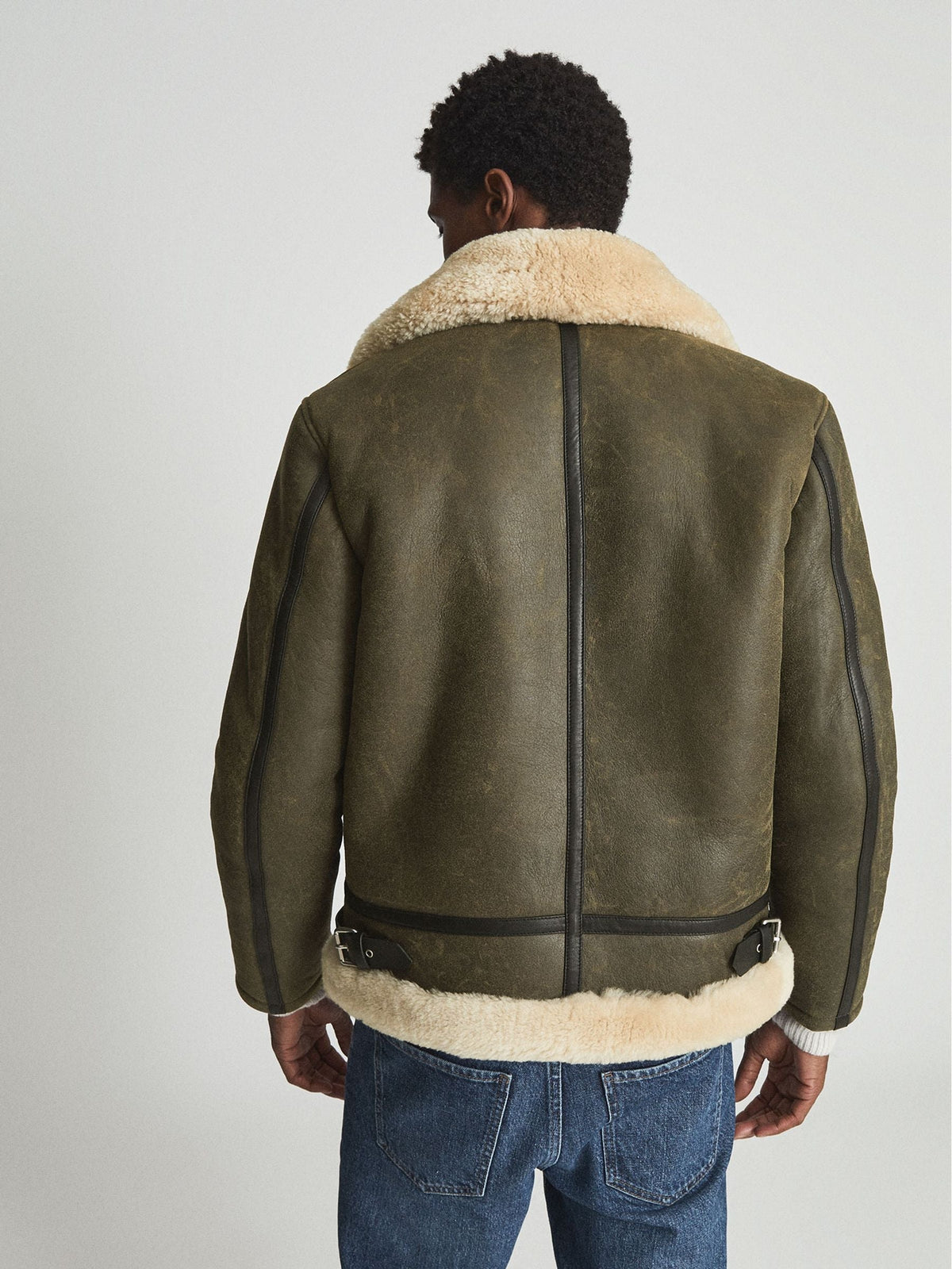 Men’s Army Green Sheepskin Shearling Aviator Jacket