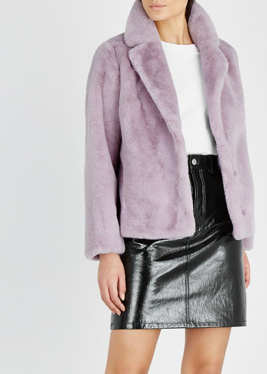 Womens Stand Lavender Fur Jacket