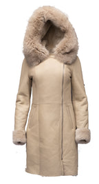 Gracie's Hooded Sheepskin Shearling Jacket with fox fur