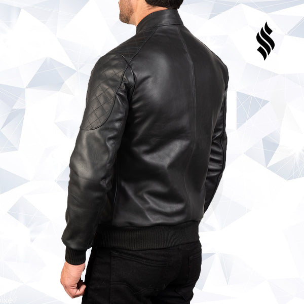 Sven Black Leather Bomber Jacket