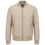Mens Real Soft Leather Bomber Jacket MA-1 Varsity Style Torque Beige