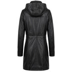 Womens Real Leather Hooded Parka Coat Tyra Black