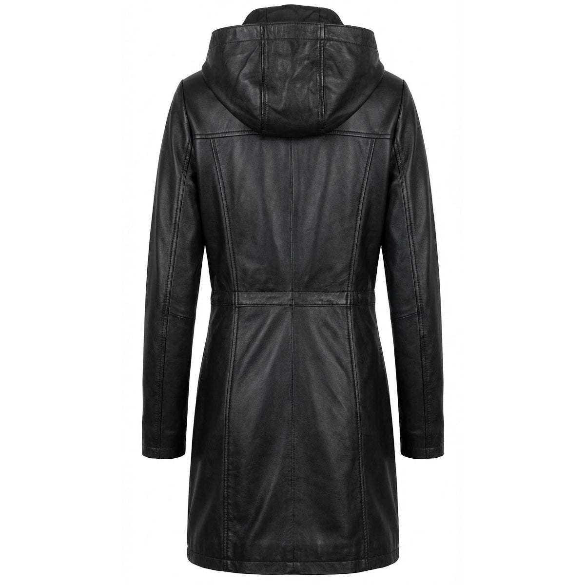 Womens Real Leather Hooded Parka Coat Tyra Black
