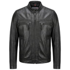 Mens Leather Cafe Racer Biker Jacket Charlie Black