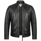 Mens Leather Cafe Racer Biker Jacket Charlie Black