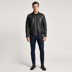 Mens Leather Cafe Racer Biker Jacket Charlie Black