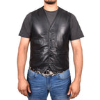 Mens Button Fastening Leather Waistcoat Nick Black