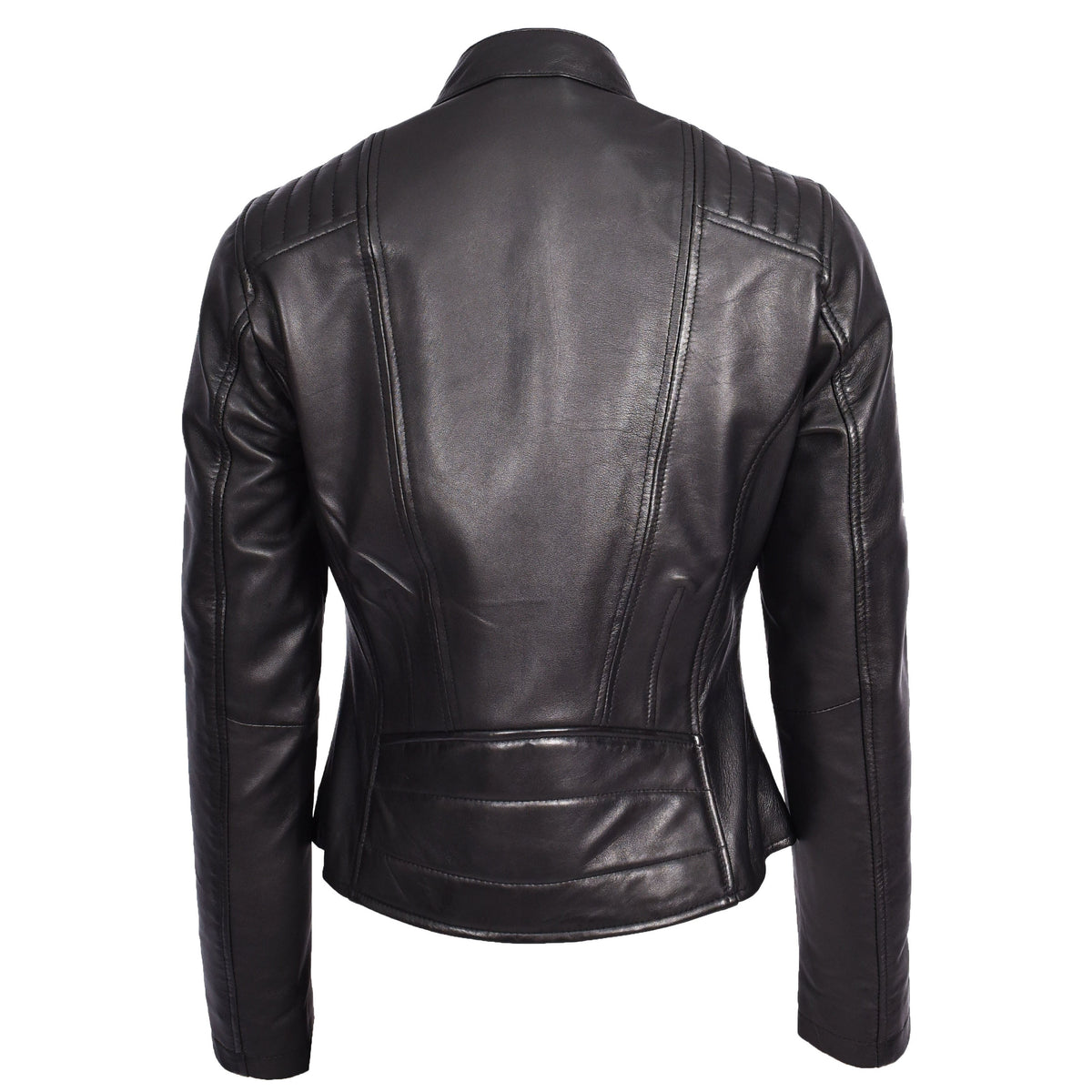 Womens Real Leather Classic Biker Jacket Sophia Black