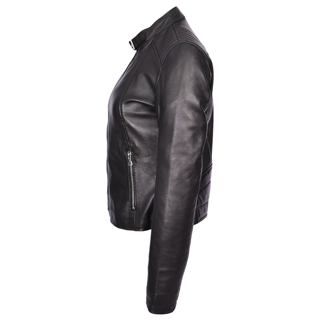 Womens Real Leather Classic Biker Jacket Sophia Black