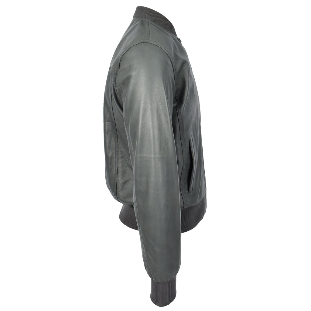 Mens Leather MA-1 Bomber Jacket Ryan Grey