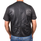Mens Button Fastening Leather Waistcoat Nick Black