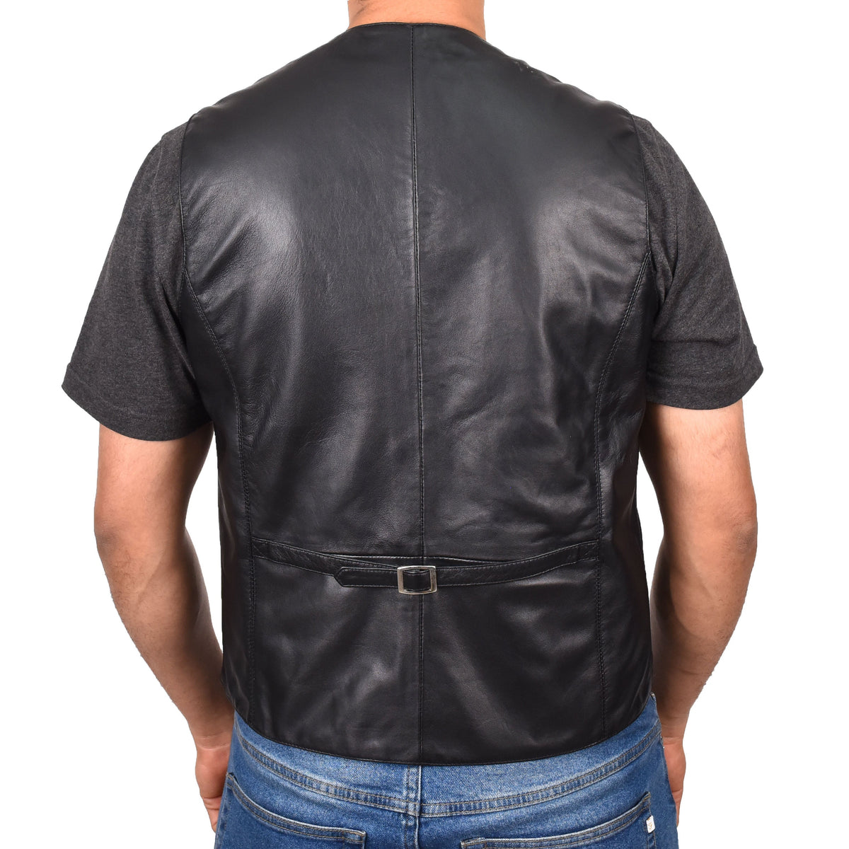 Mens Button Fastening Leather Waistcoat Nick Black