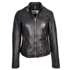 Womens Real Leather Classic Biker Jacket Sophia Black