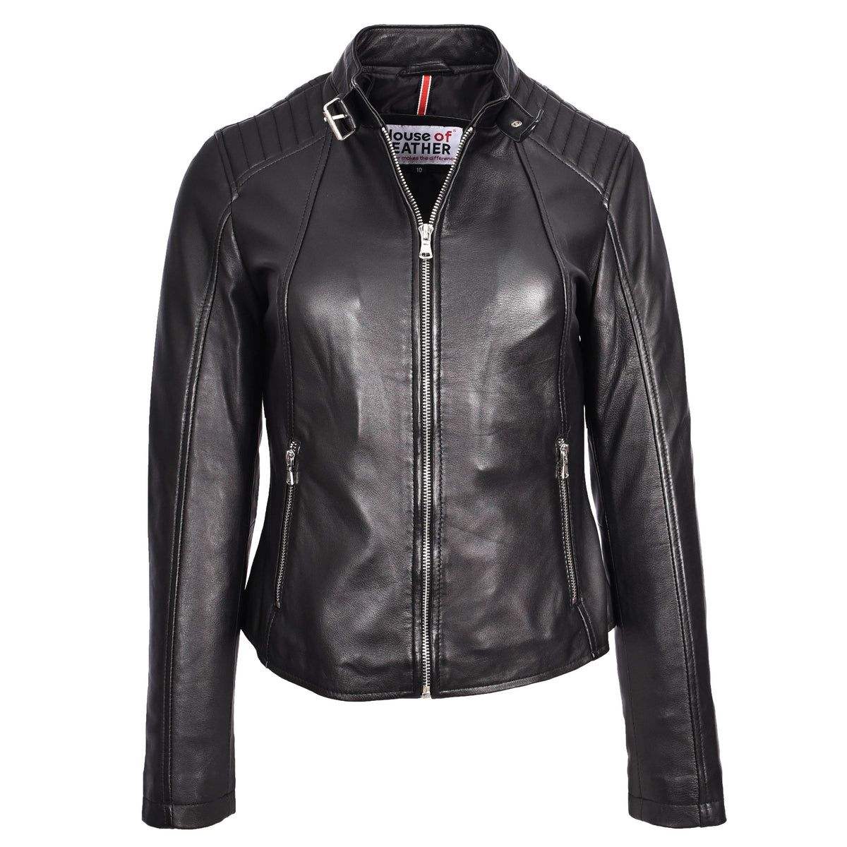 Womens Real Leather Classic Biker Jacket Sophia Black