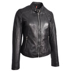 Womens Real Leather Classic Biker Jacket Sophia Black