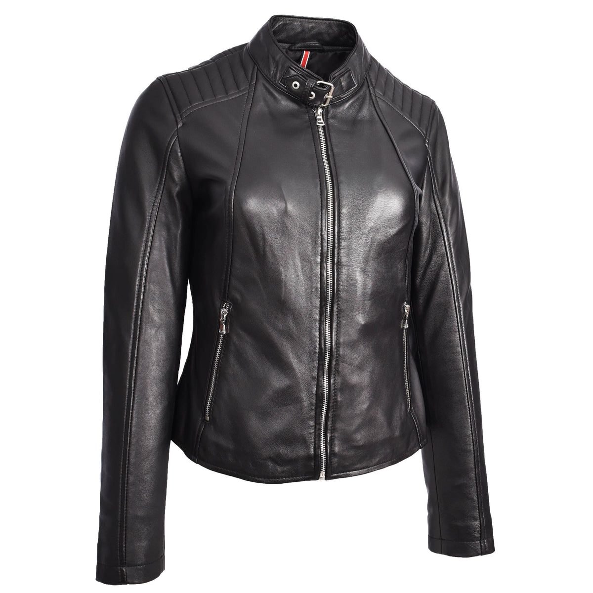 Womens Real Leather Classic Biker Jacket Sophia Black