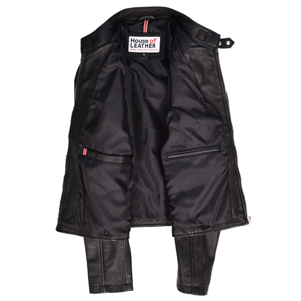 Womens Real Leather Classic Biker Jacket Sophia Black