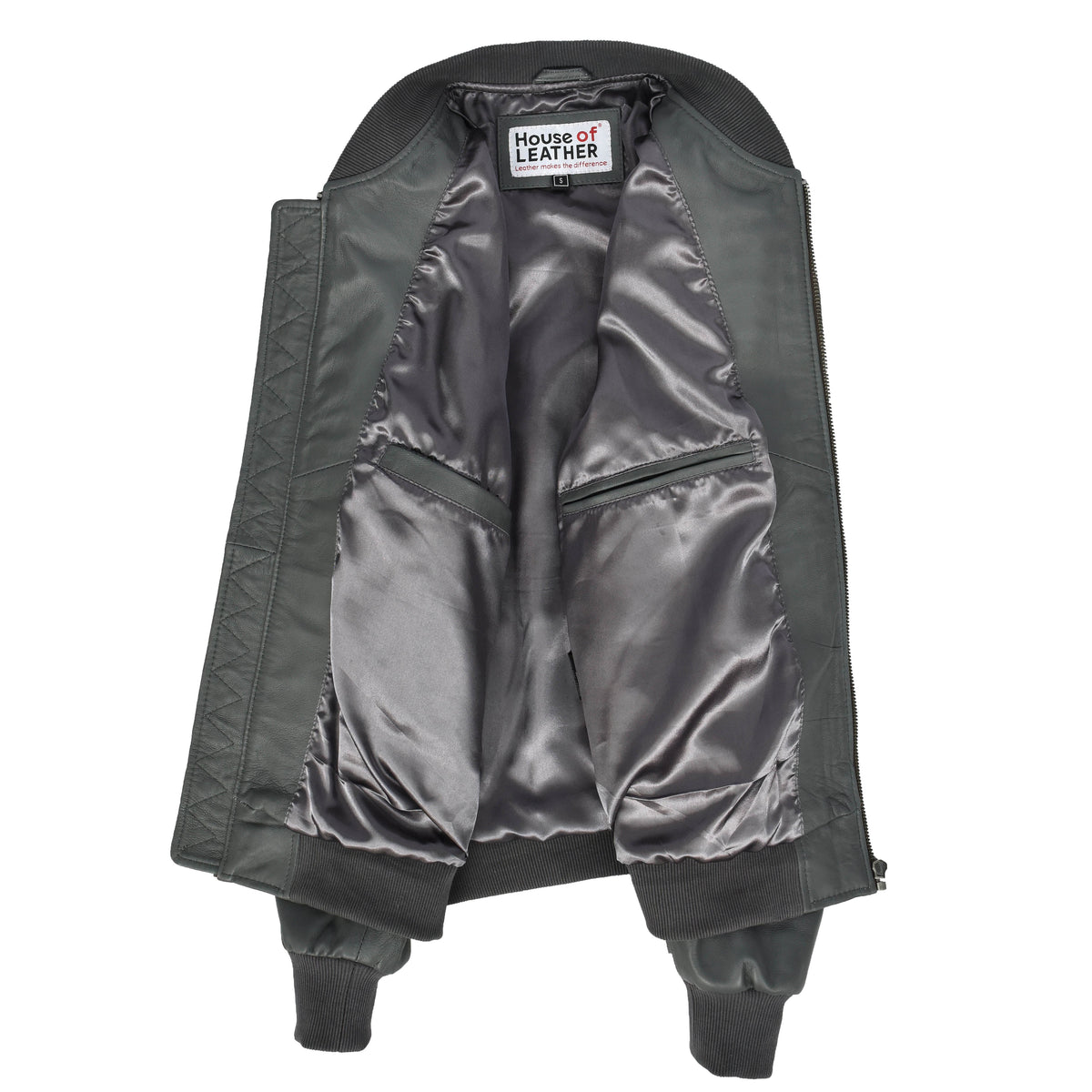 Mens Leather MA-1 Bomber Jacket Ryan Grey