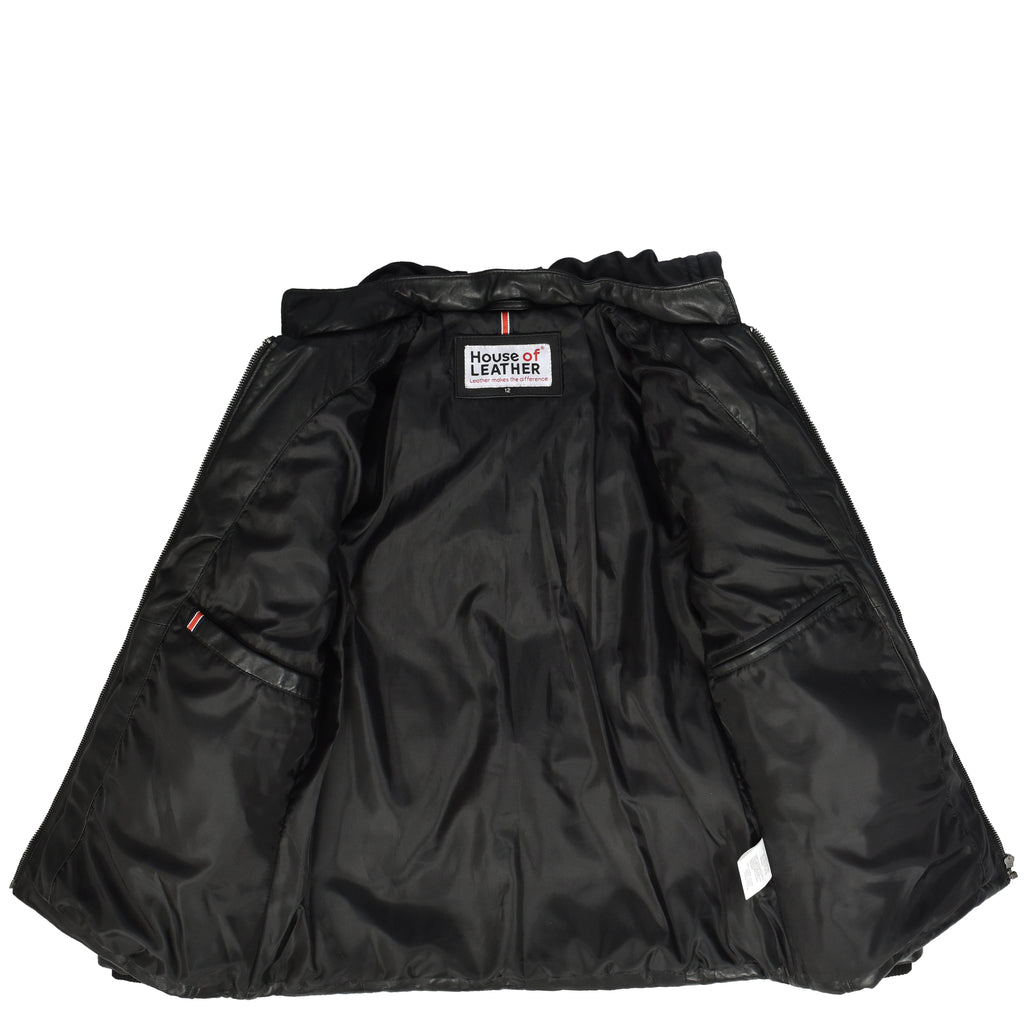 Women's Black Genuine Leather Puffer Jacket Quilted Coat With Removable Hood Padded Design Myra