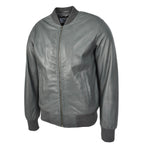 Mens Leather MA-1 Bomber Jacket Ryan Grey