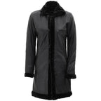 Womens Black Lambskin 3/4 Length Shearling Leather Coat