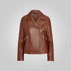 Women Brown Moto Lambskin Motorcycle Jacket