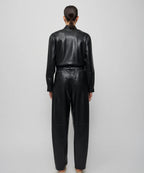 Women's Black Trucker Styled Utility Leather Dress Jumpsuit