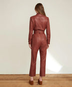 Women's Brown One Piece Belted Leather Jumpsuit