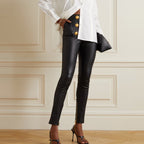 Women's Butt-flap Zipper Black Leather Pants
