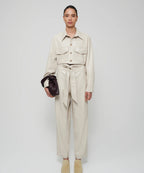 Women's creme lambskin leather dress jumpsuit
