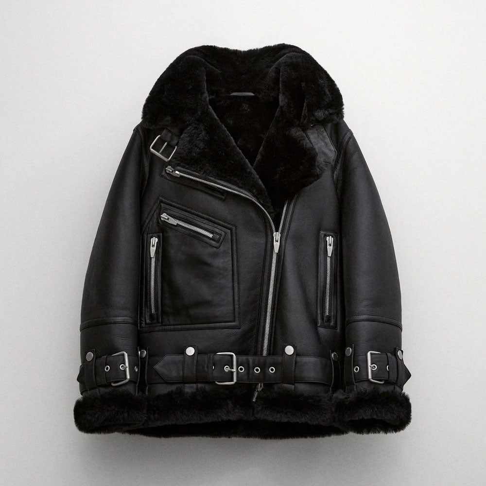 Black Women B3 RAF Aviator Styled Sheepskin Shearling Leather Jacket