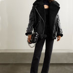 Black RAF B3 Trimmed Sheepskin Shearling Leather Biker Jacket