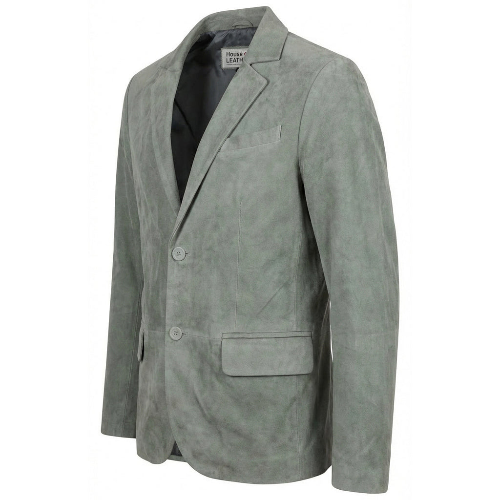 Mens Real Goat Suede Blazer Two Button Classic Jacket Zavi Grey