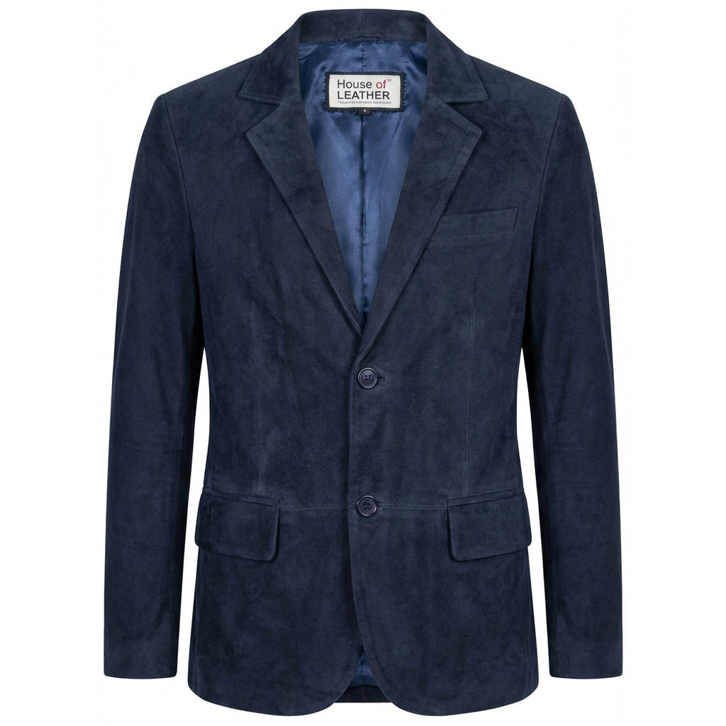 Mens Real Goat Suede Blazer Two Button Classic Jacket Zavi Navy
