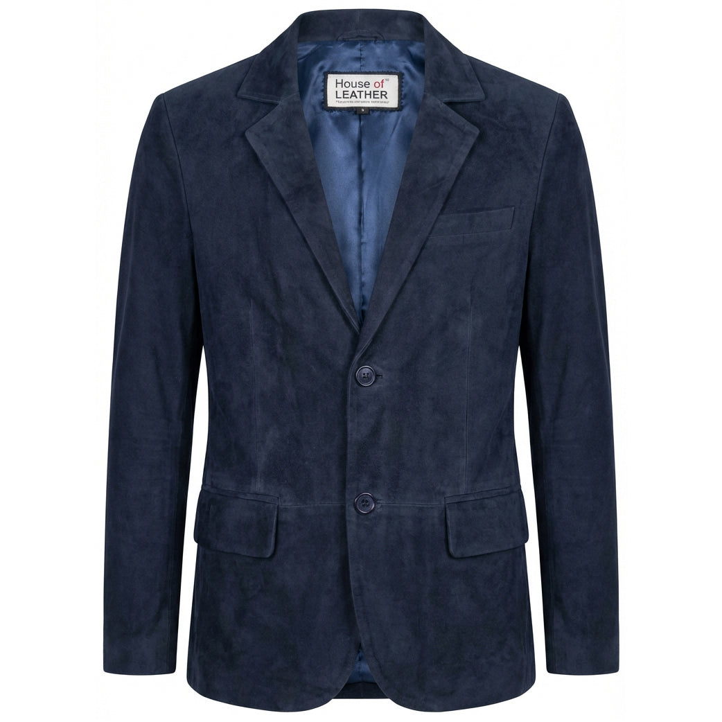 Mens Real Goat Suede Blazer Two Button Classic Jacket Zavi Navy