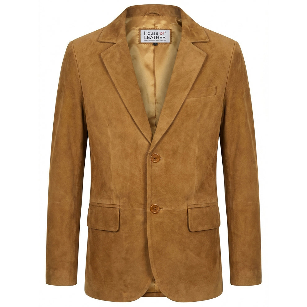 Mens Real Goat Suede Blazer Two Button Classic Jacket Zavi Cognac