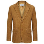 Mens Real Goat Suede Blazer Two Button Classic Jacket Zavi Cognac