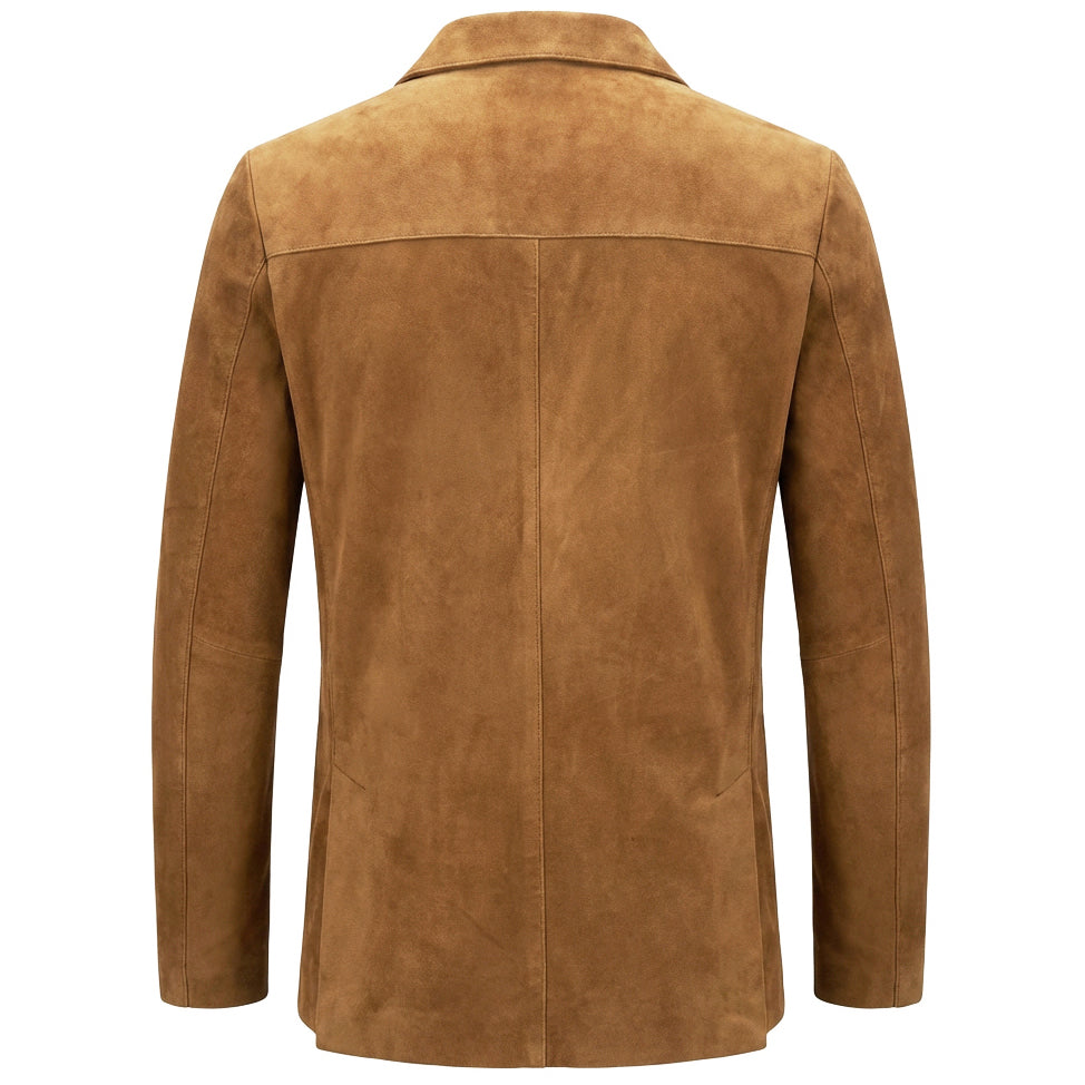 Mens Real Goat Suede Blazer Two Button Classic Jacket Zavi Cognac