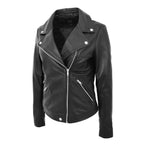 Womens Leather Biker Style Jacket Cross Zip Maya Black