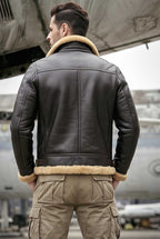 Men's Black RAF Aviator Airforce Sheepskin Shearling Leather Jacket