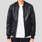 Leon Black Bomber Genuine Leather Jacket