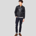 Leon Black Bomber Genuine Leather Jacket