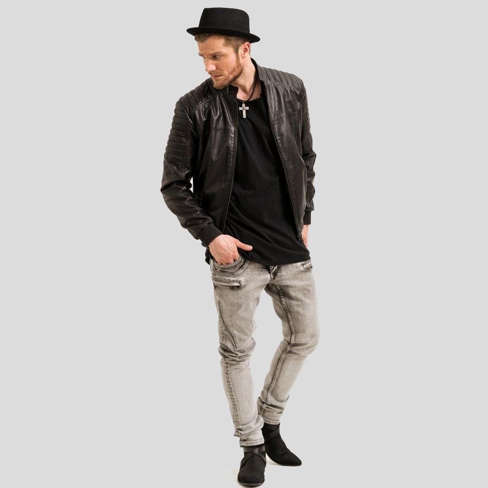 Mosh Black Bomber Leather Jacket