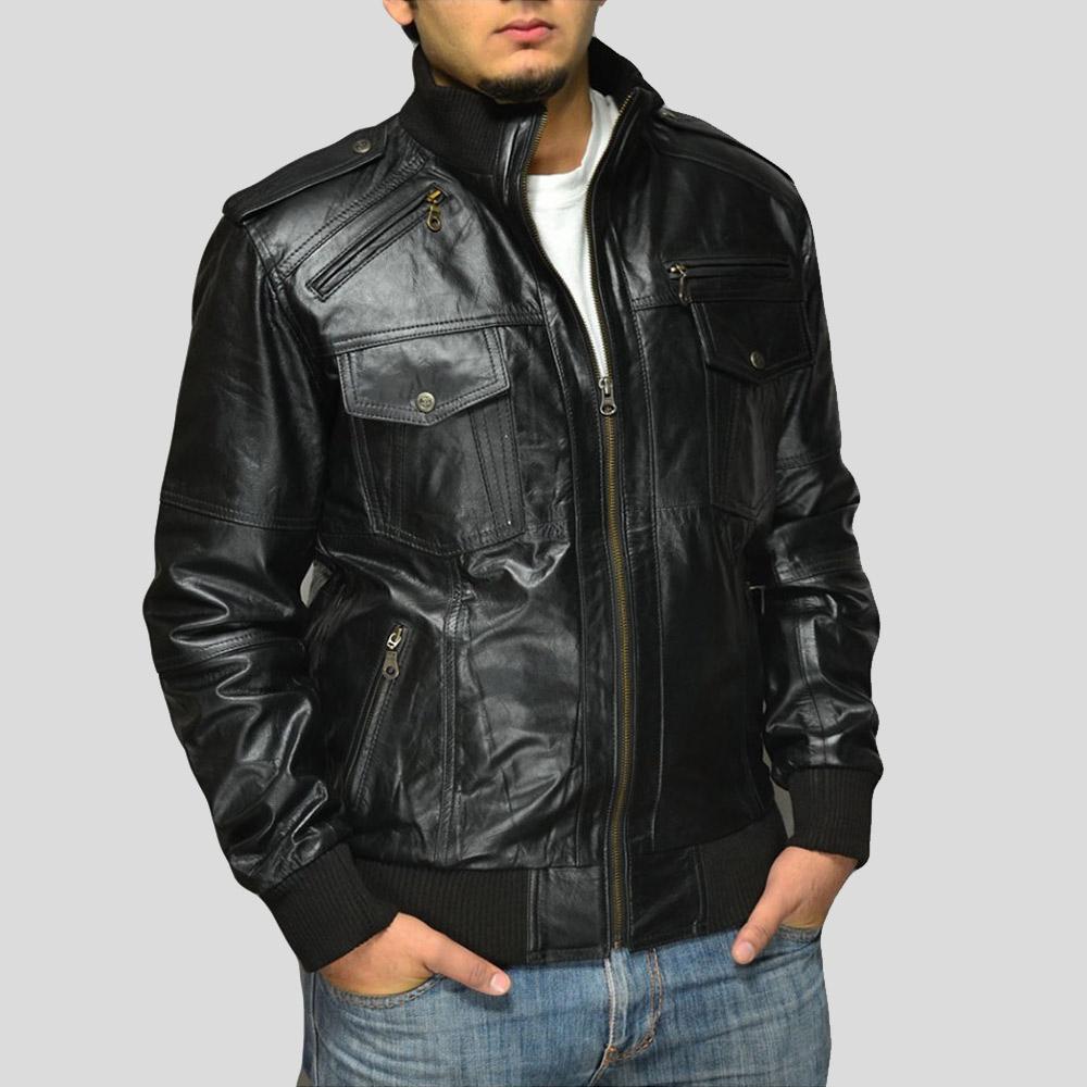 Sang Black Bomber Leather Jacket