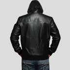 Shane Black Bomber Leather Jacket Hooded