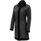 Womens Black Lambskin 3/4 Length Shearling Leather Coat