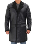Mens Premium Black Shearling Winter Leather Coat